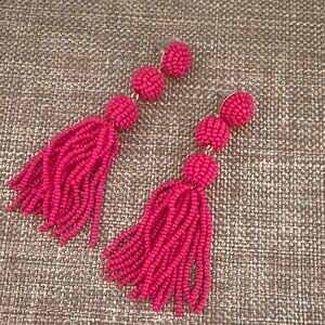 Pink Beaded Tassel Earrings